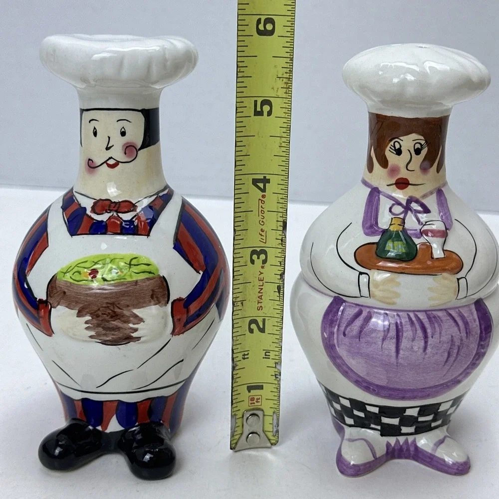 Vintage Mr & Mrs Chef Salt & Pepper Shakers Porcelain Hand Painted